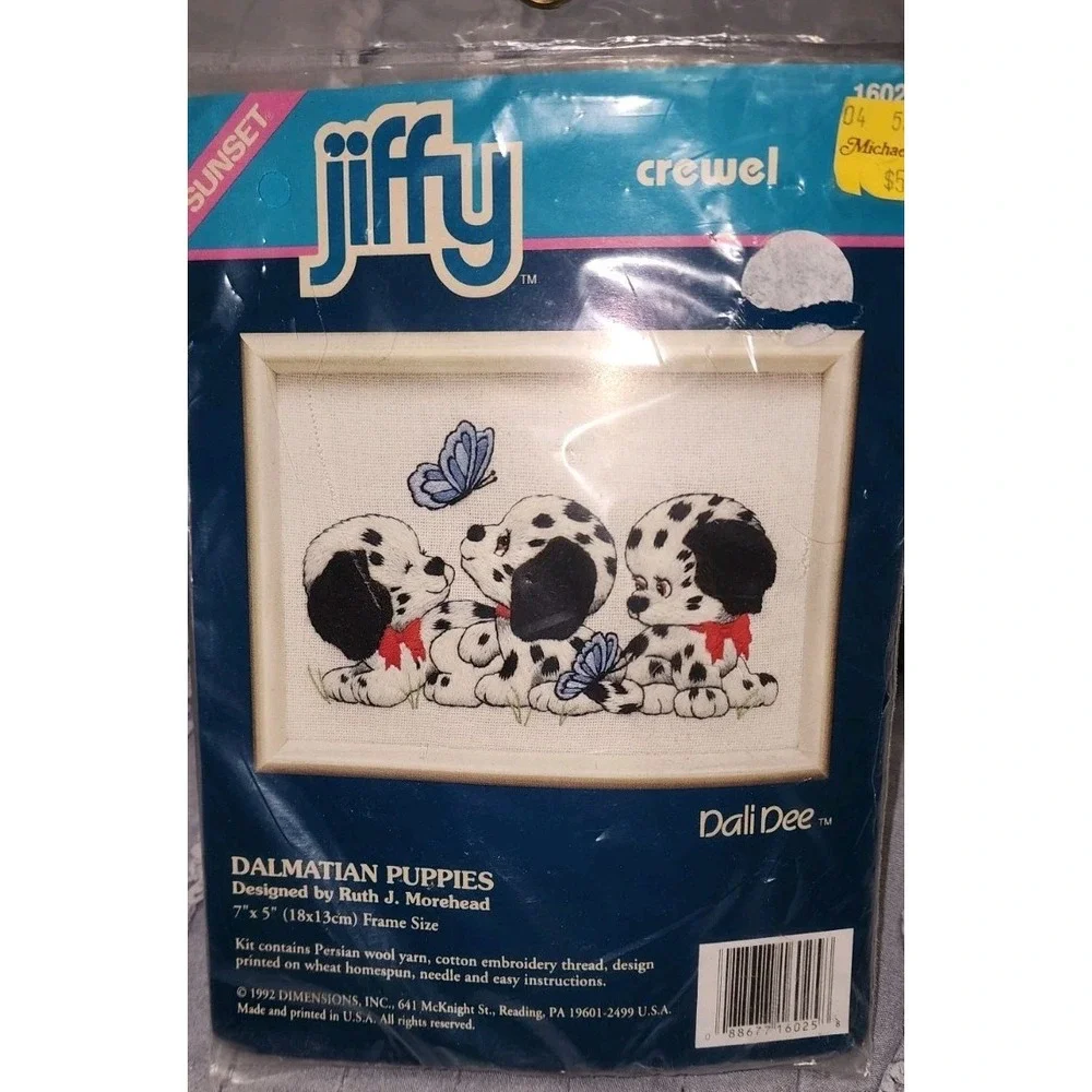 Vintage Jiffy Stitchery Crewel Embroidery Kit Dalmation Puppies